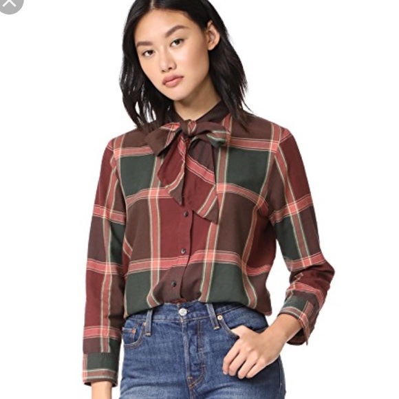 Madewell Tops - Madewell Plaid Tie Neck Shirt